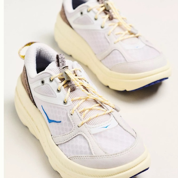 Hoka Shoes - Hoka White Cream Sneakers with Blue Accent